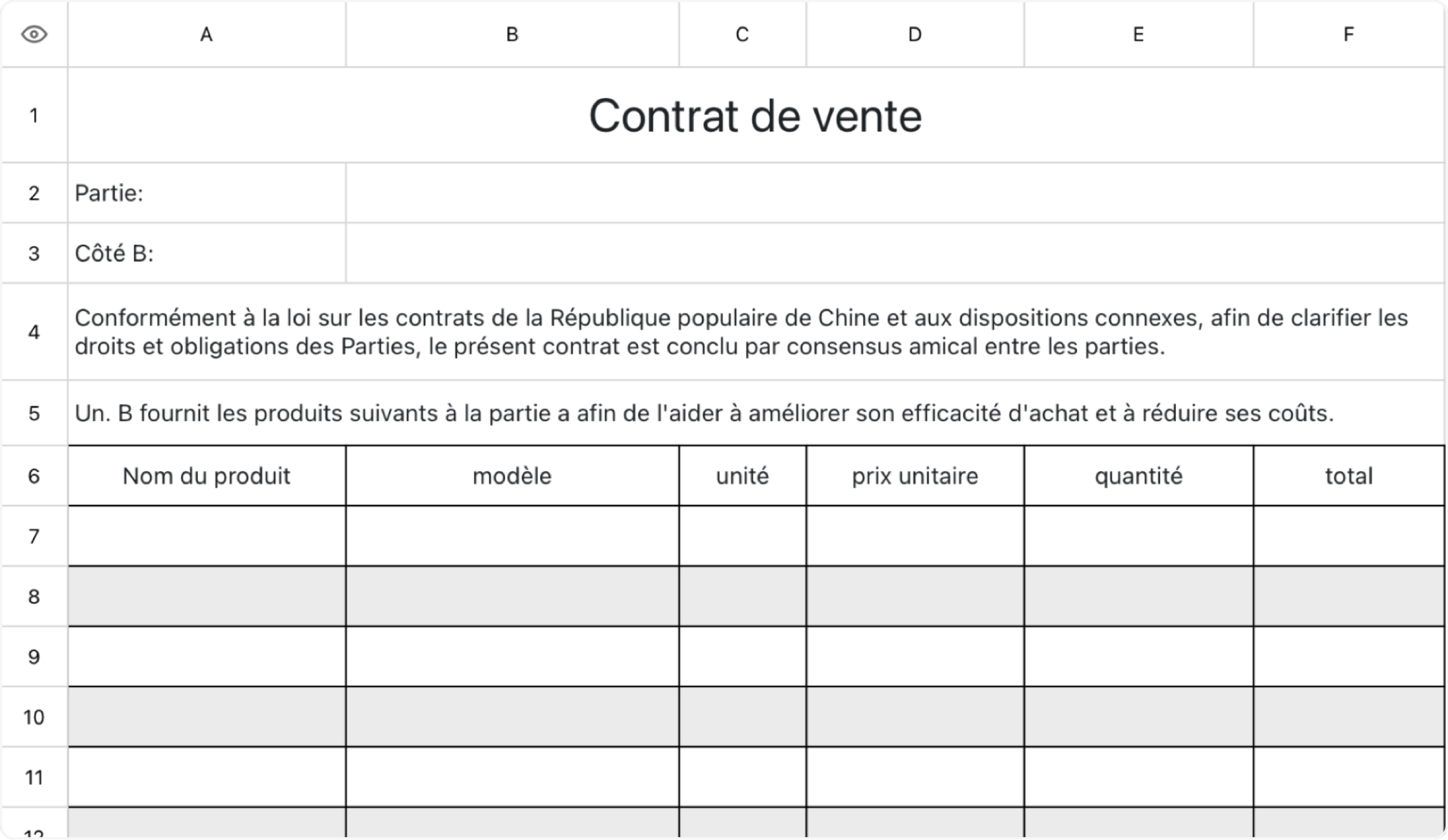 Contrat de vente